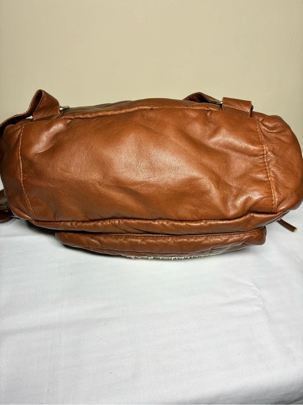 Vintage Y2K Mudd Brown Vegan Leather Fox Patch Backpack Bag Book Bag
